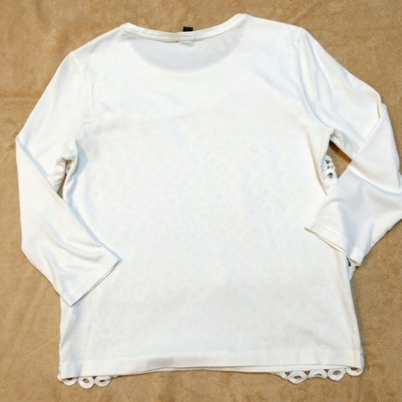 J. Crew White Circle Lace Top 3/4 Sleeve Shirt - Picture 4 of 6